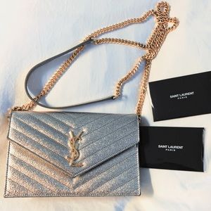 NWOT Gold Saint Laurent Quilted Wallet on Chain